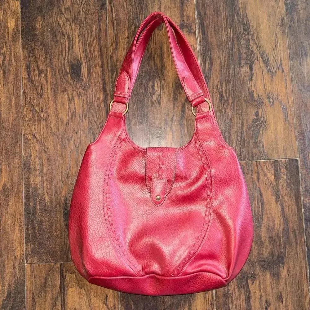 Nine & Company Red Leather Hobo Bag with Woven Detail